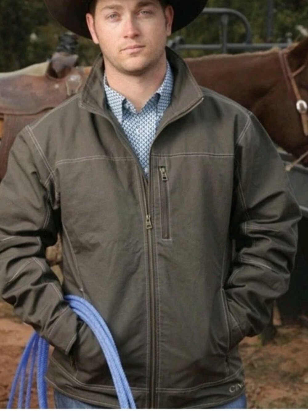 Cinch Mens Twill Canvas Full-Zip Jacket Chore Coat Logo Workwear Cowboy Rancher